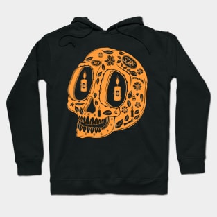 Skull Head Halloween Doodle Orange Hoodie